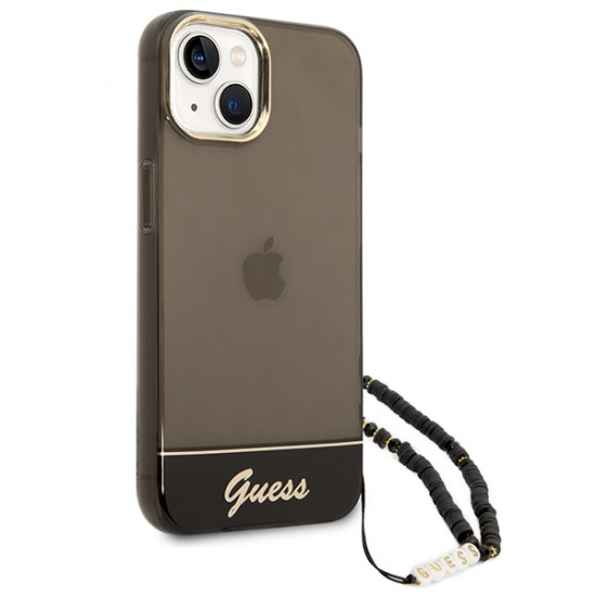 Guess GUHCP14MHGCOHK Apple iPhone 14 Plus black hardcase Translucent Pearl Strap