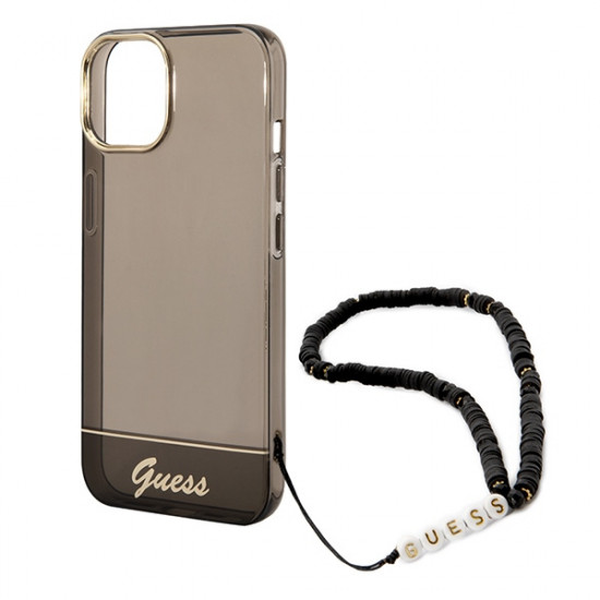 Guess GUHCP14SHGCOHK Apple iPhone 14 black hardcase Translucent Pearl Strap