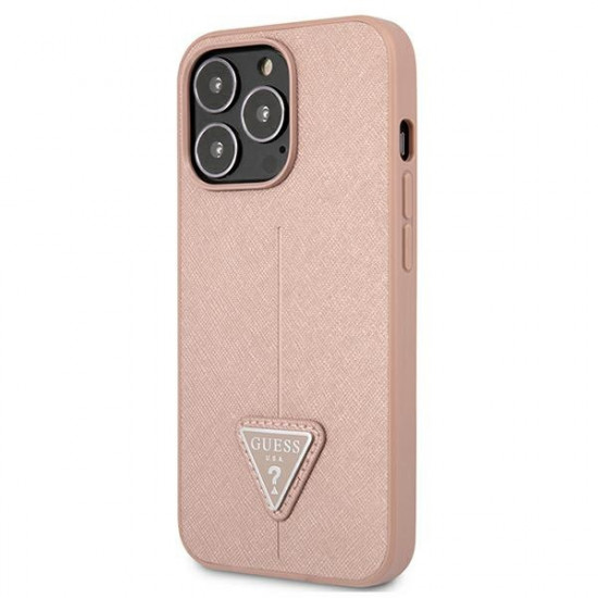 Guess GUHCP13LPSATLP Apple iPhone 13 Pro pink hardcase Saffiano Triangle Logo