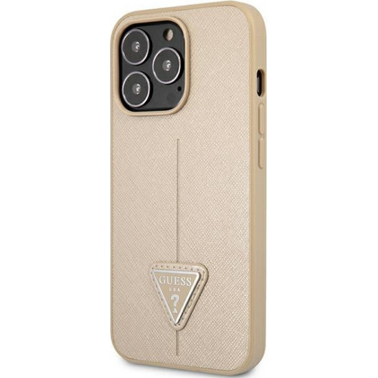 Guess GUHCP13LPSATLE Apple iPhone 13 Pro beige hardcase Saffiano Triangle Logo