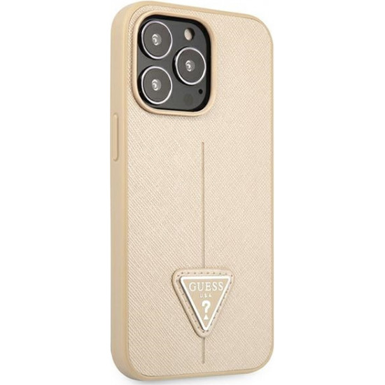 Guess GUHCP13LPSATLE Apple iPhone 13 Pro beige hardcase Saffiano Triangle Logo