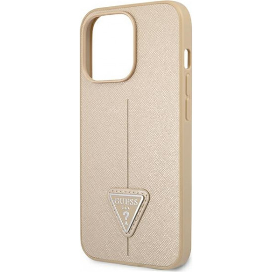 Guess GUHCP13LPSATLE Apple iPhone 13 Pro beige hardcase Saffiano Triangle Logo