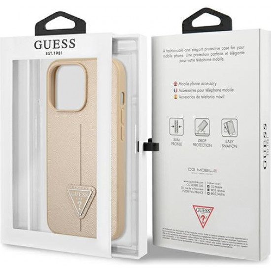 Guess GUHCP13LPSATLE Apple iPhone 13 Pro beige hardcase Saffiano Triangle Logo