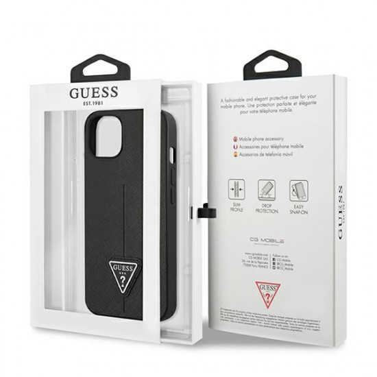 Guess GUHCP13SPSATLK Apple iPhone 13 mini black hardcase Saffiano Triangle Logo