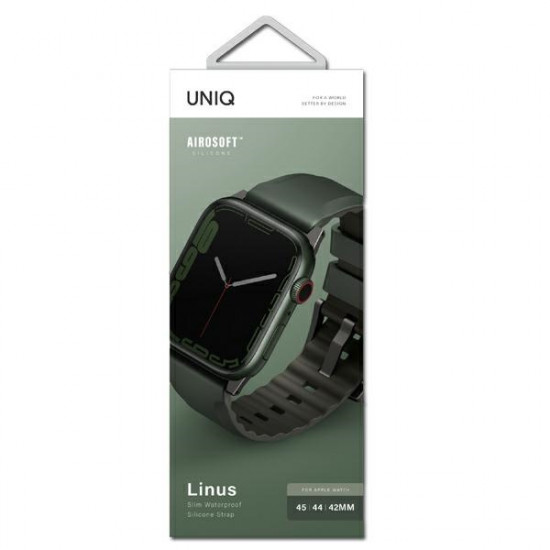 UNIQ Linus Band Apple Watch 4/5/6/7/SE/8/Ultra 44/45/49mm Airosoft Silicone moss green