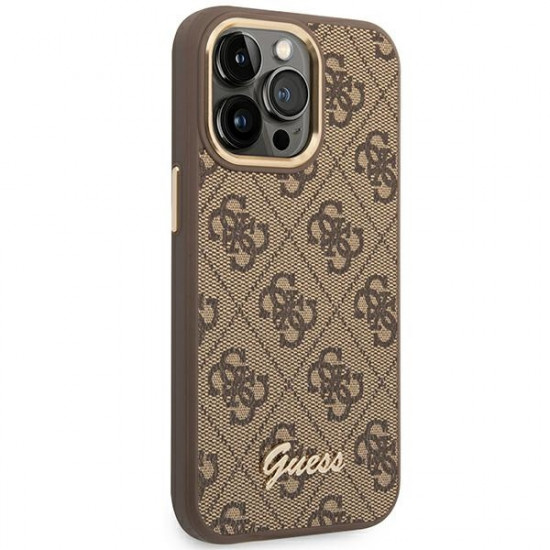 Guess GUHCP14LHG4SHW Apple iPhone 14 Pro brown hard case 4G Vintage Gold Logo