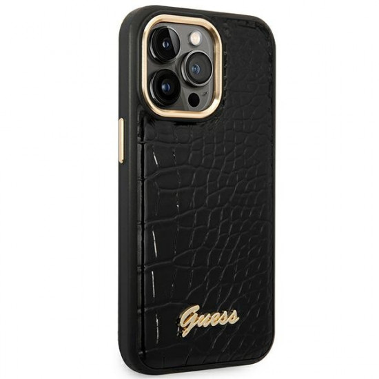 Guess GUHCP14LHGCRHK Apple iPhone 14 Pro black hardcase Croco Collection