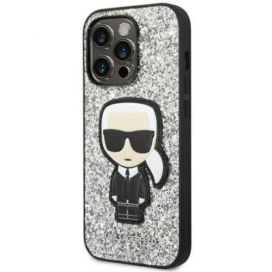 Karl Lagerfeld KLHCP14LGFKPG Apple iPhone 14 Pro hardcase silver Glitter Flakes Ikonik