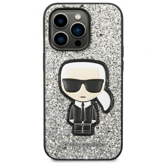 Karl Lagerfeld KLHCP14LGFKPG Apple iPhone 14 Pro hardcase silver Glitter Flakes Ikonik