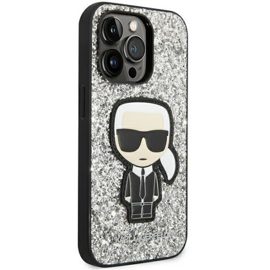 Karl Lagerfeld KLHCP14LGFKPG Apple iPhone 14 Pro hardcase silver Glitter Flakes Ikonik