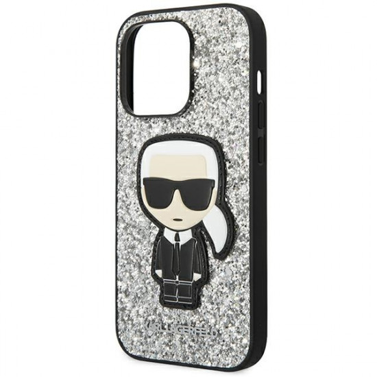 Karl Lagerfeld KLHCP14LGFKPG Apple iPhone 14 Pro hardcase silver Glitter Flakes Ikonik