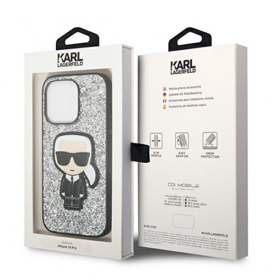 Karl Lagerfeld KLHCP14LGFKPG Apple iPhone 14 Pro hardcase silver Glitter Flakes Ikonik