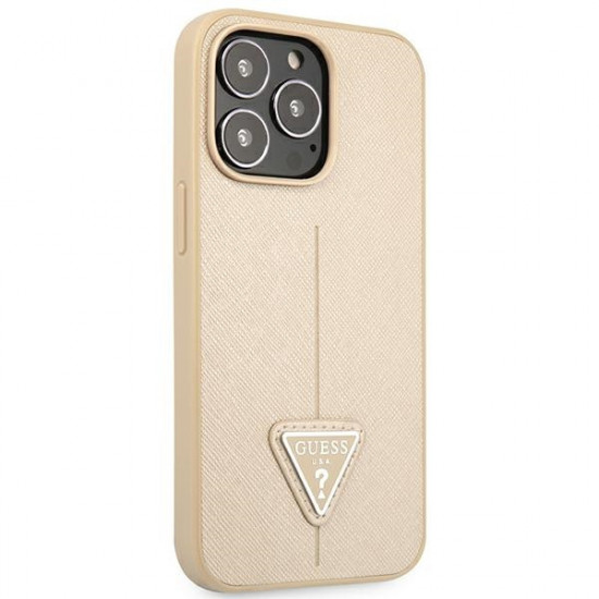 Guess GUHCP14LPSATLE Apple iPhone 14 Pro beige hardcase SaffianoTriangle Logo