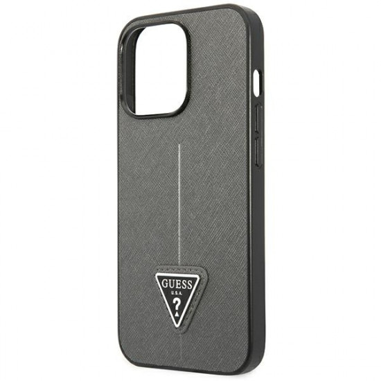 Guess GUHCP14LPSATLG Apple iPhone 14 Pro silver hardcase SaffianoTriangle Logo