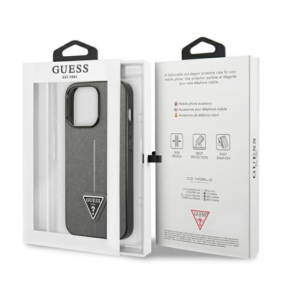 Guess GUHCP14LPSATLG Apple iPhone 14 Pro silver hardcase SaffianoTriangle Logo