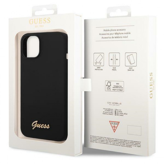 Guess GUHCP14MSLSMK Apple iPhone 14 Plus black hard case Silicone Vintage Gold Logo