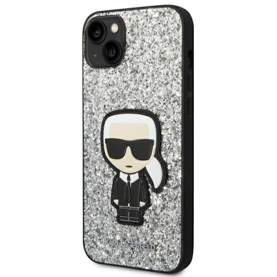 Karl Lagerfeld KLHCP14SGFKPG Apple iPhone 14 hardcase silver Glitter Flakes Ikonik