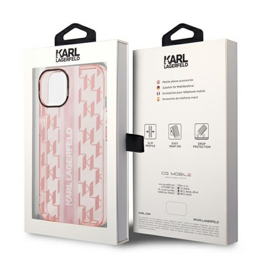 Karl Lagerfeld KLHCP14SHKLSPCP Apple iPhone 14 hardcase pink Mono Vertical Stripe