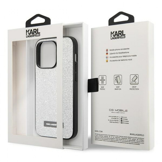 Karl Lagerfeld KLHCP14XG2ELS Apple iPhone 14 Pro Max hardcase silver Glitter Plaque Logo