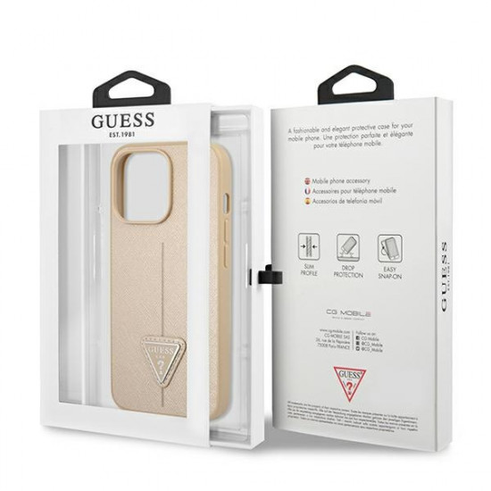 Guess GUHCP14XPSATLE Apple iPhone 14 Pro Max beżowy/beige hardcase SaffianoTriangle Logo