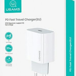 USAMS Wall Charger 1xUSB-C T34 20W 5V-3A PD3.0 Fast Charging white CC118TC01 (US-CC118)