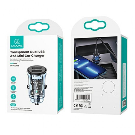 USAMS C31 Car Charger 3A 2xUSB-A Fast Charge niebieski/blue CC162CC02