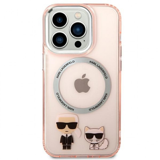 Karl Lagerfeld KLHMP14LHKCP Apple iPhone 14 Pro hardcase pink Karl & Choupette Aluminium Magsafe