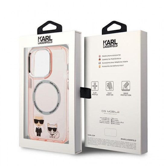 Karl Lagerfeld KLHMP14LHKCP Apple iPhone 14 Pro hardcase pink Karl & Choupette Aluminium Magsafe