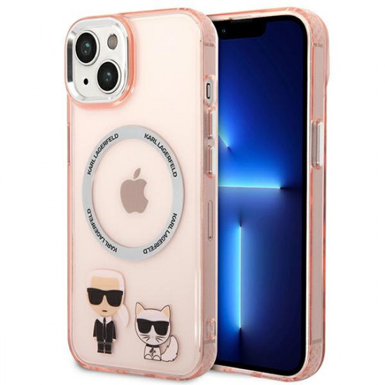 Karl Lagerfeld KLHMP14SHKCP Apple iPhone 14 hardcase pink Karl & Choupette Aluminium Magsafe