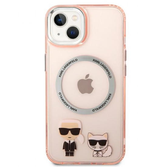 Karl Lagerfeld KLHMP14SHKCP Apple iPhone 14 hardcase pink Karl & Choupette Aluminium Magsafe