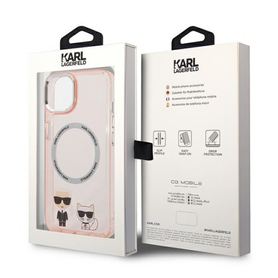 Karl Lagerfeld KLHMP14SHKCP Apple iPhone 14 hardcase pink Karl & Choupette Aluminium Magsafe