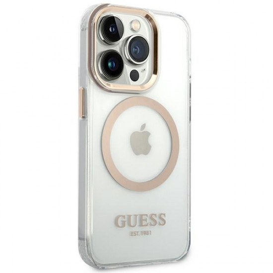 Guess GUHMP14XHTRMD Apple iPhone 14 Pro Max gold hard case Metal Outline Magsafe