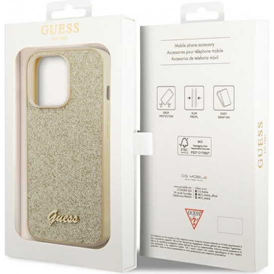 Guess GUHCP14LHGGSHD Apple iPhone 14 Pro gold hard case Glitter Script