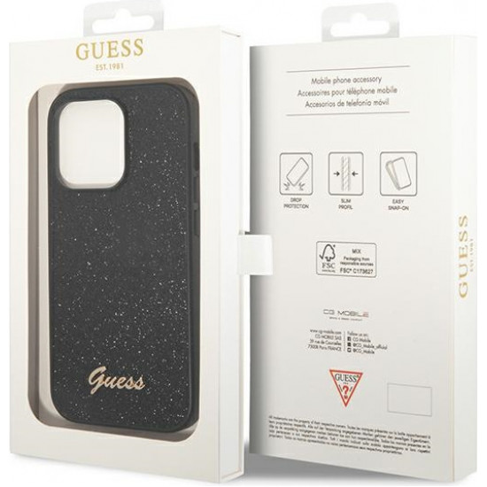 Guess GUHCP14LHGGSHK Apple iPhone 14 Pro black hard case Glitter Script