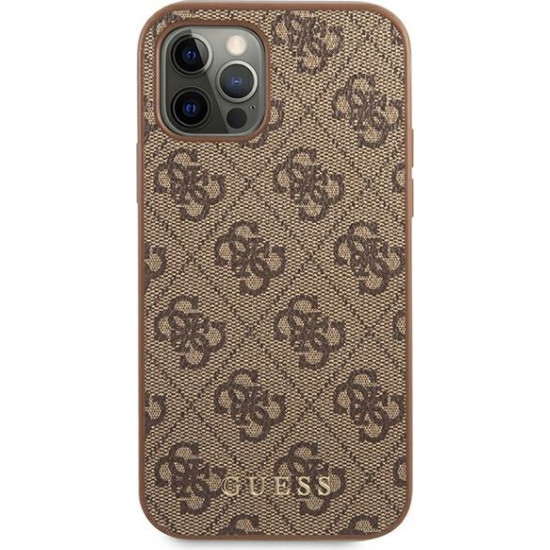 Guess GUHCP12MG4GFBR Apple iPhone 12/12 Pro brown hard case 4G Metal Gold Logo