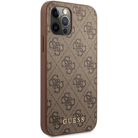 Guess GUHCP12MG4GFBR Apple iPhone 12/12 Pro brown hard case 4G Metal Gold Logo