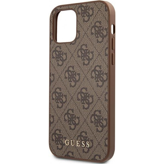 Guess GUHCP12MG4GFBR Apple iPhone 12/12 Pro brown hard case 4G Metal Gold Logo