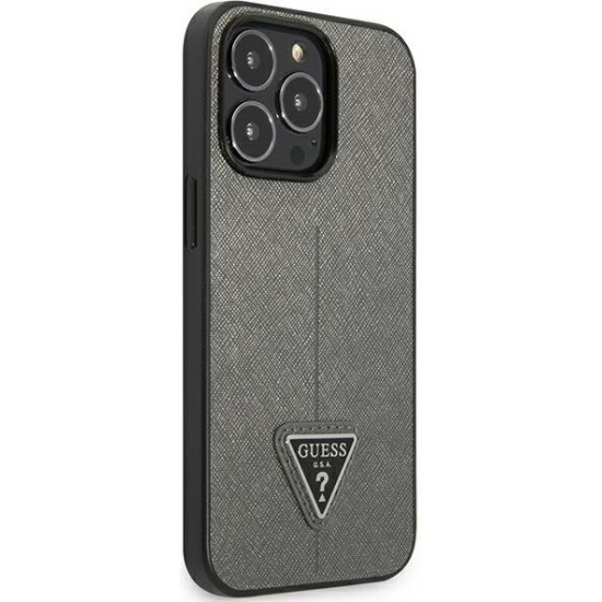 Guess GUHCP13XPSATLG Apple iPhone 13 Pro Max silver hardcase Saffiano Triangle Logo