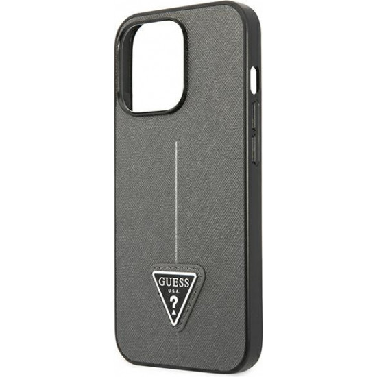 Guess GUHCP13XPSATLG Apple iPhone 13 Pro Max silver hardcase Saffiano Triangle Logo