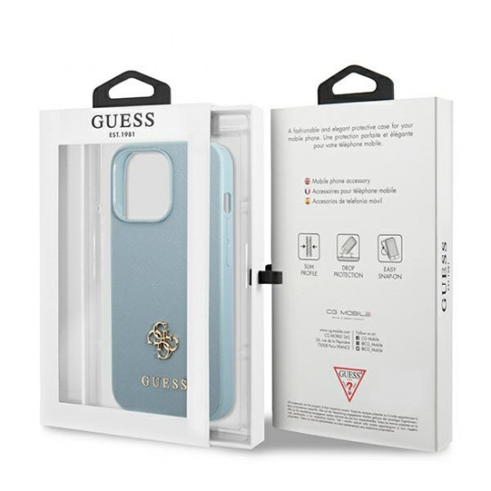 Guess GUHCP13LPS4MB Apple iPhone 13 Pro blue hardcase Saffiano 4G Small Metal Logo