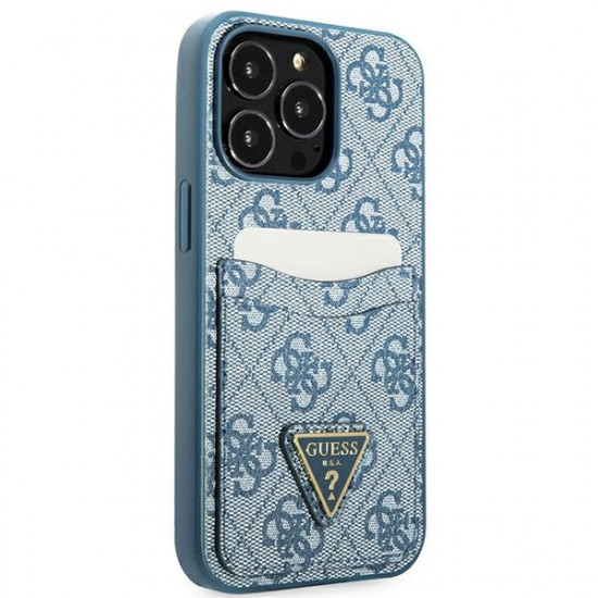 Guess GUHCP13XP4TPB Apple iPhone 13 Pro Max blue hardcase 4G Triangle Logo Cardslot