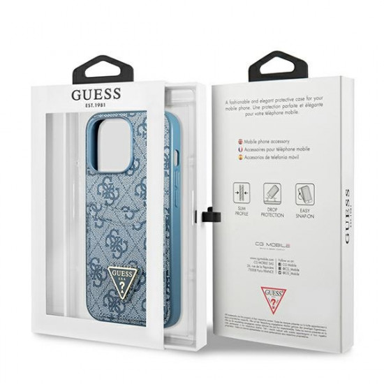 Guess GUHCP13XP4TPB Apple iPhone 13 Pro Max blue hardcase 4G Triangle Logo Cardslot