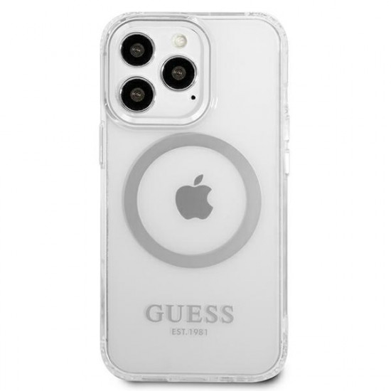 Guess GUHMP13XHTRMS Apple iPhone 13 Pro Max silver hard case Metal Outline Magsafe