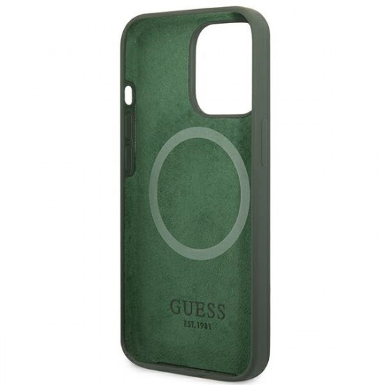 Guess GUHMP13XSPLA Apple iPhone 13 Pro Max khaki hard case Silicone Logo Plate MagSafe