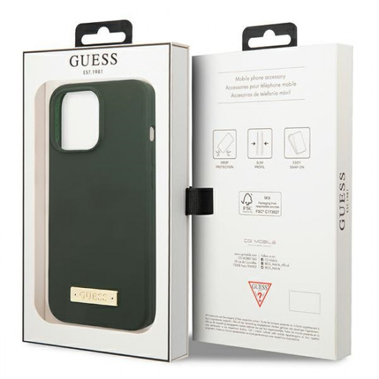 Guess GUHMP13XSPLA Apple iPhone 13 Pro Max khaki hard case Silicone Logo Plate MagSafe