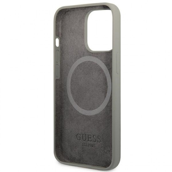 Guess GUHMP13XSPLG Apple iPhone 13 Pro Max grey hard case Silicone Logo Plate MagSafe