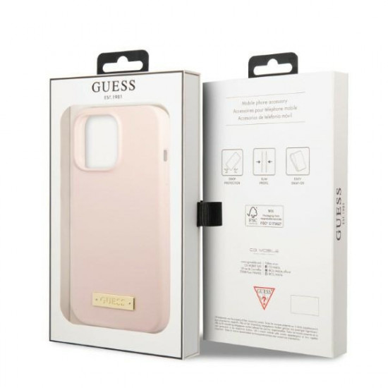 Guess GUHMP13XSPLP Apple iPhone 13 Pro Max pink hard case Silicone Logo Plate MagSafe