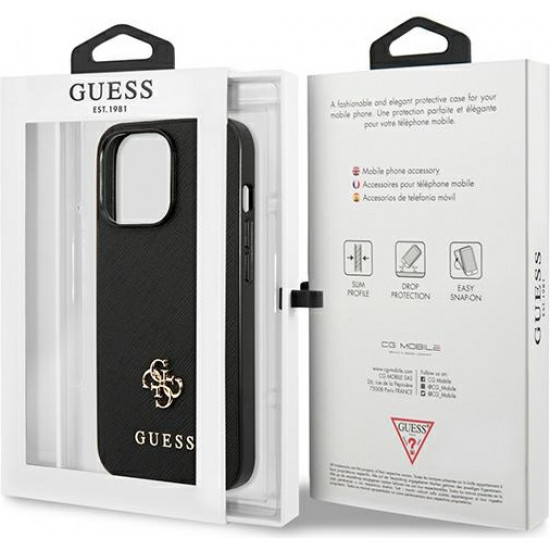 Guess GUHCP13LPS4MK Apple iPhone 13 Pro black hardcase Saffiano 4G Small Metal Logo