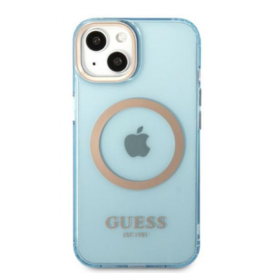 Guess GUHMP13MHTCMB Apple iPhone 13 blue hard case Gold Outline Translucent MagSafe