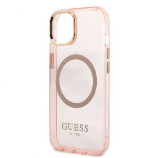 Guess GUHMP13MHTCMP Apple iPhone 13 pink hard case Gold Outline Translucent MagSafe